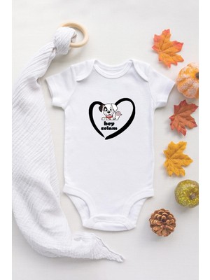 Tuğba Baby Erkek Bebek Dalmaçyalı Organik Baskılı Beyaz Bebek Body Çıtçıtlı Bebek Badi Zıbın %100 Pamuklu