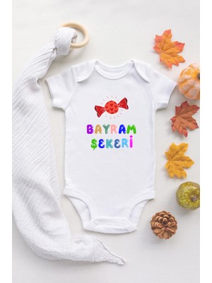 Tuğba Baby Özel Tasarım Bayram Şekeri Yazılı Bebek Body Beyaz Badi Zıbın