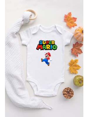 Tuğba Baby Özel Tasarım Super Mario Karakter Baskılı Bebek Body Bebek Badi Zıbın