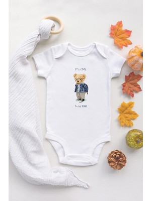 Tuğba Baby Özel Tasarım  Sevimli Ayı Cool Bebek Body Beyaz Bebek Badi Zıbın
