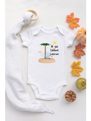 Tuğba Baby Özel Tasarım  Ilk Yaz Tatilime Hazırım Bebek Body Anne Bebek Badi Zıbın