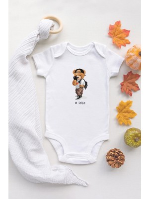 Tuğba Baby Özel Tasarım Sevimli Ayı Selfie Bebek Body Beyaz Badi Zıbın