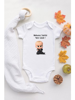 Tuğba Baby Özel Tasarım Patron Bebek Mekanın Sahibi Yeni Geldi Yazılı Bebek Body Beyaz Badi Zıbın