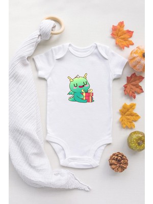 Tuğba Baby Özel Tasarım Sevimli Dinazor 4 Astronot Bebek Body Beyaz Badi Zıbın %100 Pamuk