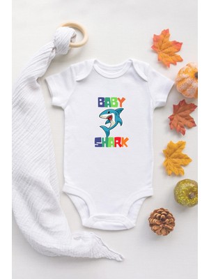 Tuğba Baby Özel Tasarım Baby Shark Bebek Body Beyaz Badi Zıbın