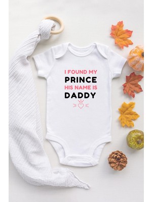 Tuğba Baby Prince Daddy Yazılı Ekru Bebek Body %100 Pamuklu Organik Baskılı Bebek Badi Zıbın