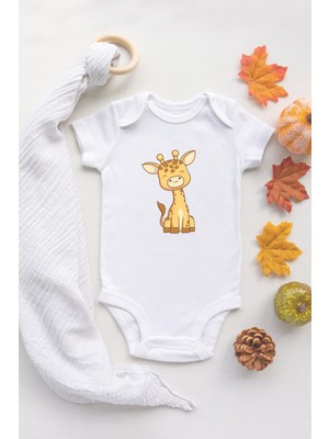 Tuğba Baby Özel Tasarım Sevimli Zürafa 1 Bebek Body Beyaz Badi Zıbın