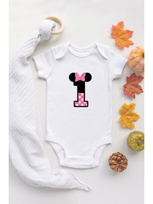 Tuğba Baby Ilk Doğum Günü 1 Yaş Kız Bebek Body Organik Baskılı %100 Pamuklu Beyaz Bebek Badi Zıbın