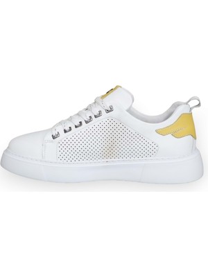 Konfores 1598-573183 Hakiki Deri Anatomik Tabanlı Erkek Sneakers Ayakkabı - NKT01598-BEYAZ-41