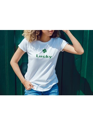 Prospettiva Kadın Beyaz Lucky Clover / Şanslı Yonca Symbol Basic T-Shirt