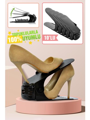 Morpanya Ayarlı Ayakkabı Rampası 10 Lu Siyah Ayakkabılık Düzenleyici Yükseklik Ayarlı Rampa