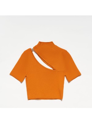 Dilvin 10277 Yarım Balıkçı Dekolte Kazak-Y.turuncu