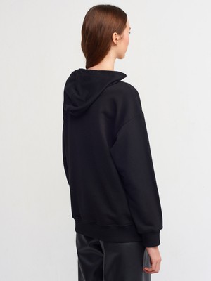 Dilvin 40110 Nakışlı Sweatshirt-Siyah