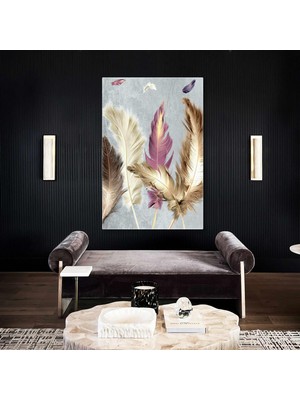 SML Tablo Pastel Tonlarda Kuş Tüyü Hayvan Dekor Kanvas Tablo