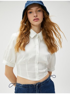 Koton Crop Gömlek Beli Piliseli Kısa Kollu Liyosel Kumaş