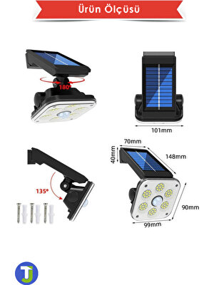 Technojet 54 Cob Ledli Solar Bahçe Aydınlatma Hareket Sensörlü Güneş Enerjili Lamba