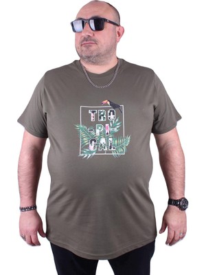 Moc Grande Mocgrande Büyük Beden Sıfır Yaka Tişört Tropical 23114 Hakı