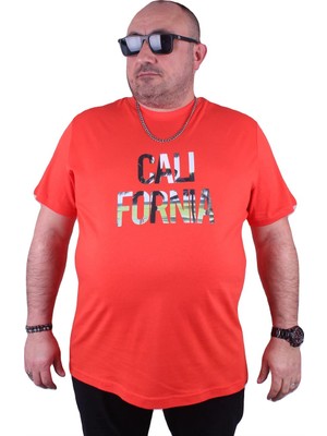 Moc Grande Mocgrande Büyük Beden Erkek Sıfır Yaka Tişört California 23120 Nar Çiçeği