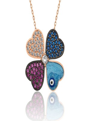 Stil Love Gümüş Rose Dört Yapraklı Yonca Kadın Kolye