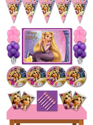 Parti Furyası Rapunzel 16 Kişilik Afişli Doğum Günü Süsleri Parti Seti Ekonomik Seti