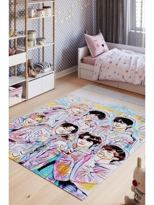 Homshtag Enhypen Pamuklu Dokuma Tabanlı Yıkanabilir Dekoratif Halı