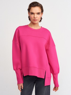 Dilvin 40111 Oversize Sweatshirt-Fuşya