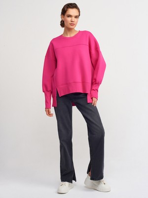 Dilvin 40111 Oversize Sweatshirt-Fuşya