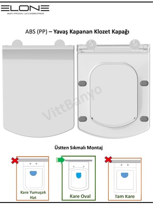 ELONE BANYO - Kare Slim Thermoplast Yavaş Kapanan Klozet Kapağı