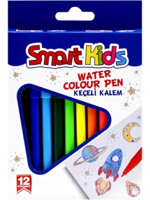 Smart Kids Keçeli Kalem Seti 12'li Parlak Dolgun Renkler Kağıt ve Kartonla Uyumlu Güvenli Kapaklı