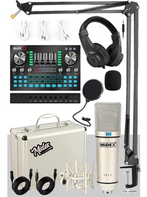 Midex CX1 Diamond Set Efektli Ses Kartı Mikrofon Kulaklık Stand Kayıt Canlı Yayın Seti (PC ve Telefon)