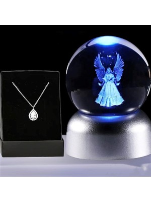 Hediyezin LED Işıklı Cam Melek Küre ve Damla Kolye