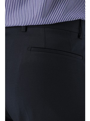 Morven  Erkek Lacivert Poliviskon Jakarlı Slim Fit Classic Pantolon