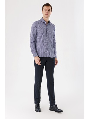 Morven  Erkek Lacivert Poliviskon Jakarlı Slim Fit Classic Pantolon