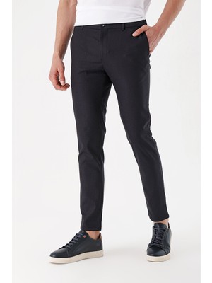 Morven  Erkek Lacivert Kareli Slim Fit Classic Pantolon