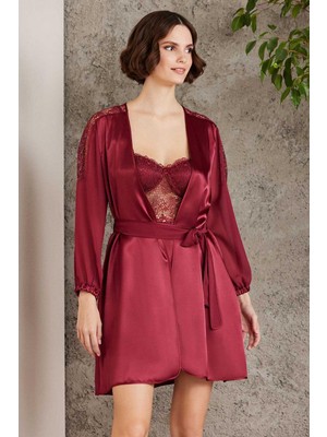 Pierre Cardin 6005 Kadın Saten Dantelli 6'lı Çeyiz Seti-Bordo