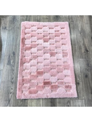 Dericibey Pembe Renk Parçalı Peluş Halı 80 x 150 cm