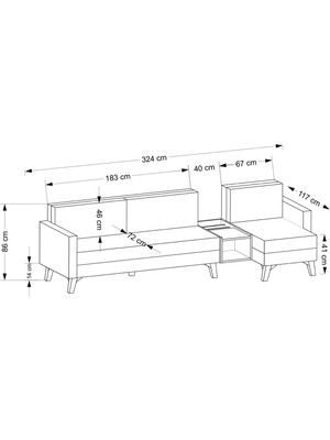 Minar Kristal Dinlenme+Raflı Ceviz Sehpa+3 Koyu Gri