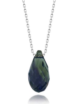 Gumush Swarovski Crystal Taşlı Drop Kesim Gümüş Kadın Kolye