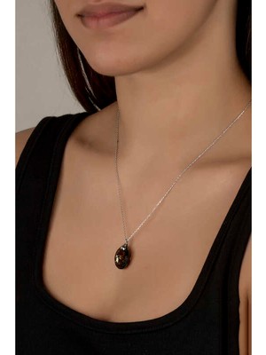 Gumush Swarovski Crystal Taşlı Oval Gümüş Kadın Kolye