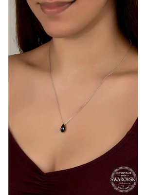 Gumush Swarovski Crystal Taşlı Drop Kesim Gümüş Kadın Kolye