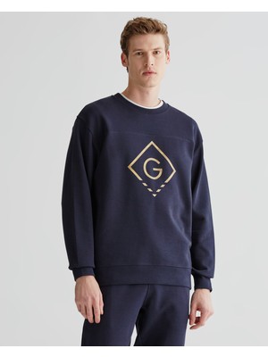 Gant Erkek Lacivert Regular Fit Bisiklet Yaka Logolu Sweatshirt 2523107T.433