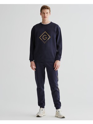 Gant Erkek Lacivert Regular Fit Bisiklet Yaka Logolu Sweatshirt 2523107T.433