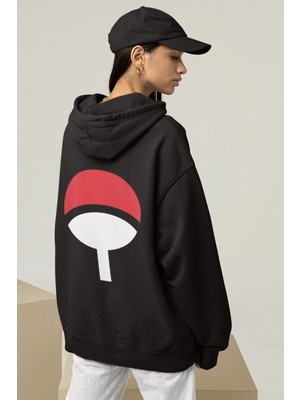 Populus Anime Uchiha Logo Ön - Arka Baskılı Kapşonlu Sweatshirt