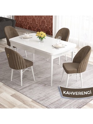 Elf Serisi 80X132 Açılabilir Beyaz Mutfak Masa Takımı 4 Sandalye Gold Halkalı