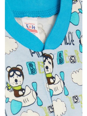 Breeze Erkek Bebek Tulum Pilot Ayıcık Desenli 0-3 Ay-6 Ay, Mavi