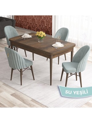 Elf Serisi 80X132 Açılabilir Barok Ahşap Desen Mutfak Masa Takımı 4 Sandalye Gold Halkalı