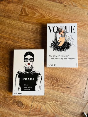 Saccura Dekor Dekoratif Kitap Kutusu 2 Li Set Prada & Vogue Siyah Beyaz Dekoratif Kutu