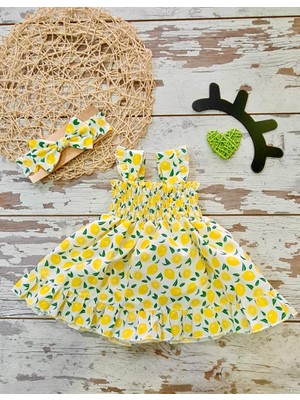 Des Biens Yazlık Limonlu Kız Bebek Elbisesi, Bayramlık Bebek Elbisesi, Limonlu Kız Çocuk Elbise, Bayramlık