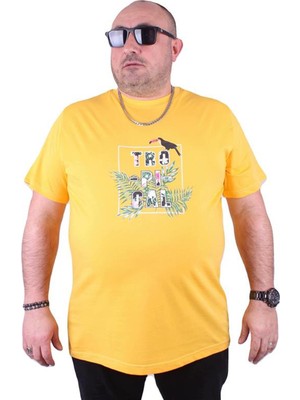 Starbattal Büyük Beden Sıfır Yaka Tişört Tropical 23114 Sarı