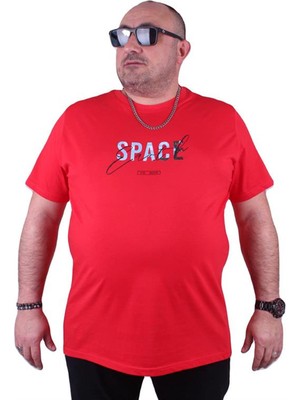 Starbattal Büyük Beden Erkek Sıfır Yaka Tişört Space 23123 Kırmızı